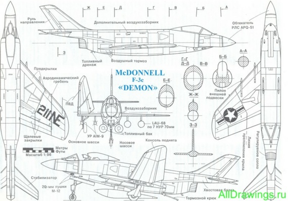 McDonnell F-3C Demon aircraft drawings (figures)